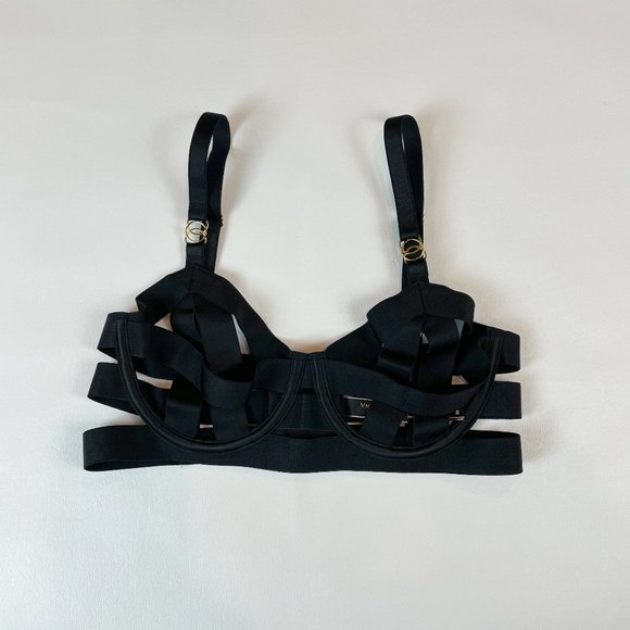 NWOT Victoria's Secret Bra 32C Unlined Balconet Strappy Banded Black - Picture 1 of 8